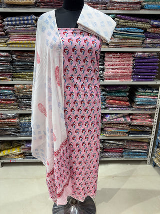 Premium Cotton Handblock Suit fabric with Chiffon Dupatta