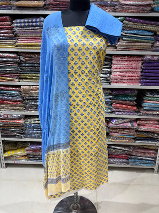Premium Cotton Handblock Suit fabric with Chiffon Dupatta