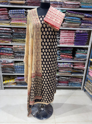Premium Cotton Handblock Suit fabric with Chiffon Dupatta