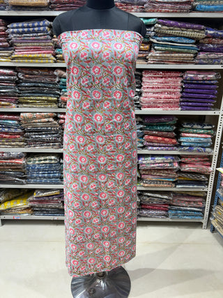 Premium Cotton Handblock Suit fabric with Chiffon Dupatta