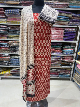 Premium Cotton Handblock Suit fabric with Chiffon Dupatta