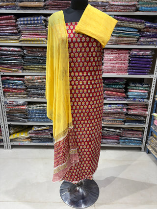 Premium Cotton Handblock Suit fabric with Chiffon Dupatta