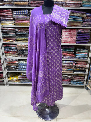 Premium Cotton Handblock Suit fabric with Chiffon Dupatta