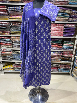 Premium Cotton Handblock Suit fabric with Chiffon Dupatta