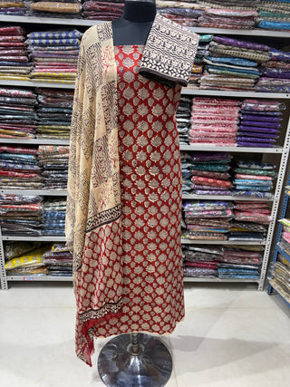 Premium Cotton Handblock Suit fabric with Chiffon Dupatta