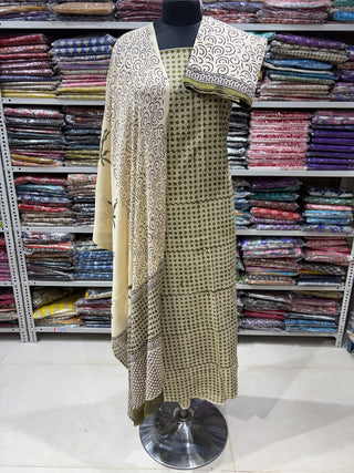 Premium Cotton Handblock Suit fabric with Chiffon Dupatta