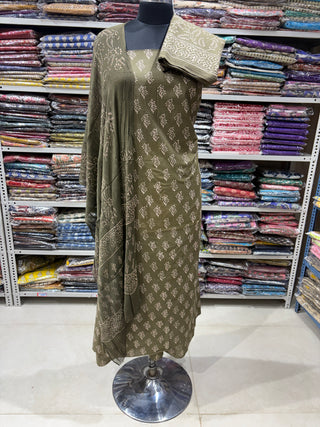 Premium Cotton Handblock Suit fabric with Chiffon Dupatta