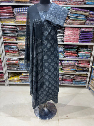 Premium Cotton Handblock Suit fabric with Chiffon Dupatta