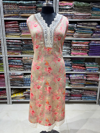 Pink Cotton Party Wear Designer Suit fabric with organza dupatta