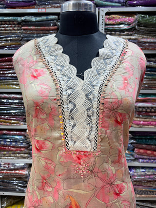 Pink Cotton Party Wear Designer Suit fabric with organza dupatta
