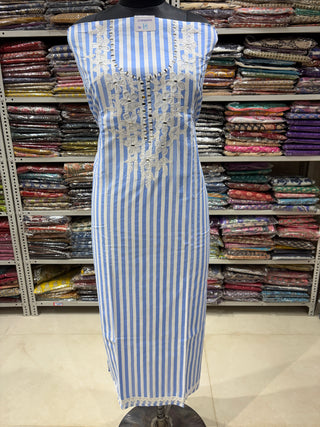 Blue Office Wear Suit fabric with chiffon dupatta