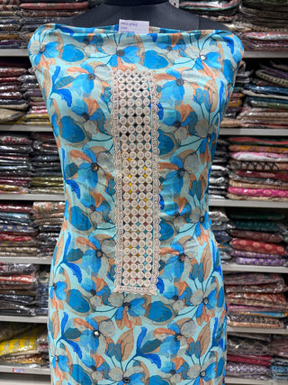 Light Blue Rayon Office Wear Suit Dress Material with Chiffon Dupatta