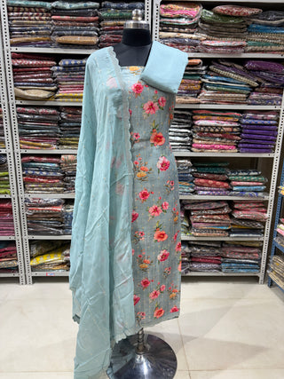 Pure Muslin Suit with digital print and sequin work organza dupatta (With Extra Lining Included)