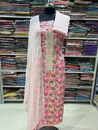 Pink Rayon Office Wear Suit Dress Material with Chiffon Dupatta