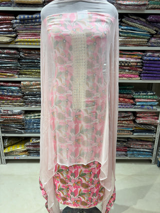 Pink Rayon Office Wear Suit Dress Material with Chiffon Dupatta