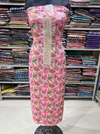 Pink Rayon Office Wear Suit Dress Material with Chiffon Dupatta