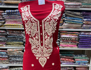 Rani color Party Wear Suit with embroidery and organic organza dupatta