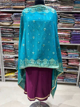 Wine color Party Wear Designer Suit fabric with embroidery and banarasi dupatta