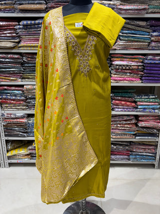 Roman Silk Party Wear Suit Dress Material fabric with banarasi silk dupatta