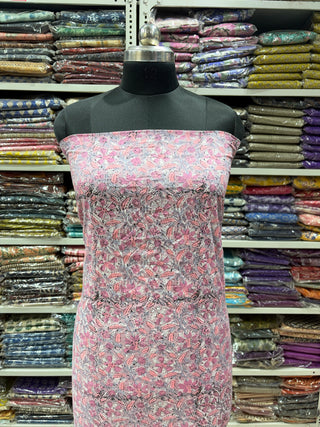 Premium Cotton Handblock Suit fabric with Chiffon Dupatta