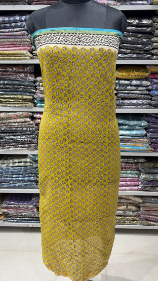 Handblock Chanderi Suit Material with Chanderi Dupatta(Lining Included)