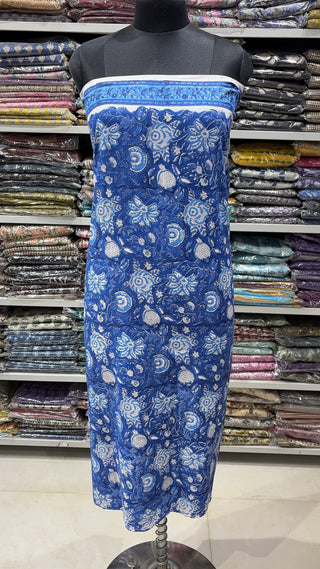 Premium Cotton Block Print Office Wear Suit fabric with Kota Doria Dupatta (44 inch width) and Heavy Bottom
