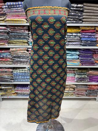 Handblock Chanderi Suit Material with Chanderi Dupatta(Lining Included)