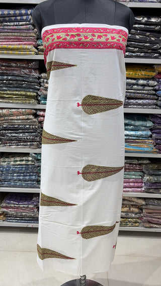 Premium Cotton Block Print Office Wear Suit fabric with Kota Doria Dupatta (44 inch width) and Heavy Bottom