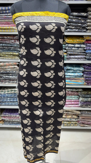 Handblock Chanderi Suit Material with Chanderi Dupatta(Lining Included)
