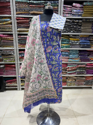 Handblock Chanderi Suit Material with Chanderi Dupatta(Lining Included)