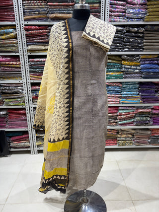 Handblock Chanderi Suit Material with Chanderi Dupatta(Lining Included)