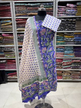 Handblock Chanderi Suit Material with Chanderi Dupatta(Lining Included)