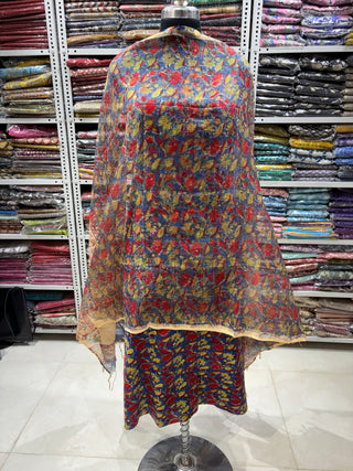 Cotton Handblock Office Wear Suit fabric with Kota Doria Dupatta (Suit Fabric #2321)