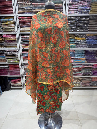 Cotton Handblock Office Wear Suit fabric with Kota Doria Dupatta (Suit Fabric #2323)