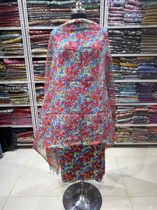 Cotton Handblock Office Wear Suit fabric with Kota Doria Dupatta (Suit Fabric #2324)