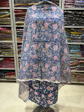 Handblock Cotton Office Wear Top Bottom and Dupatta Combo (Suit Fabric #2327)
