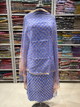 Cotton Handblock Office Wear Suit fabric with Kota Doria Dupatta (Suit Fabric #2328)