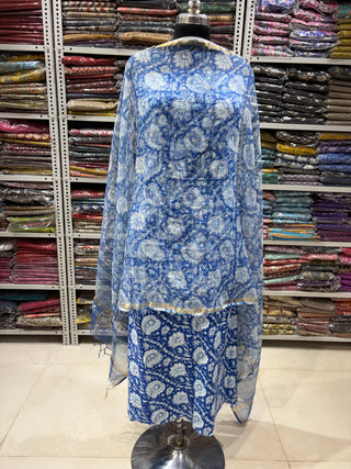 Cotton Handblock Office Wear Suit fabric with Kota Doria Dupatta (Suit Fabric #2329)