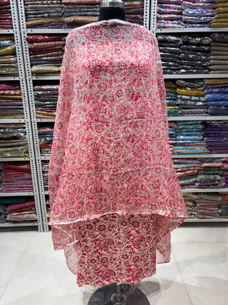 Cotton Handblock Office Wear Suit fabric with Kota Doria Dupatta (Suit Fabric #2330)