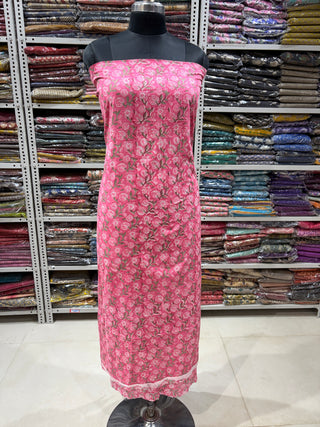 Cotton Handblock Office Wear Suit fabric with Kota Doria Dupatta (#2331)