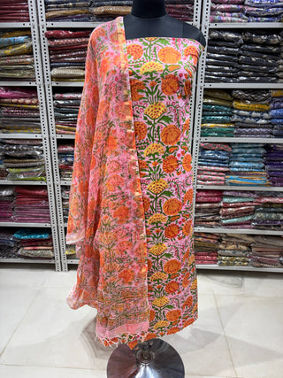 Handblock Cotton Office Wear Top Dupatta Combo