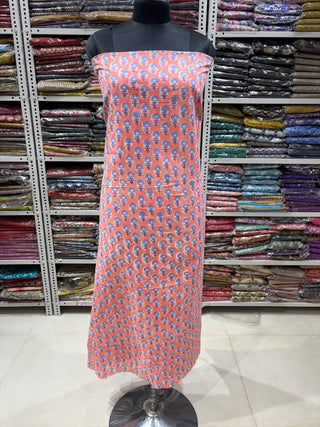 Cotton Handblock Office Wear Suit fabric with Kota Doria Dupatta (Suit Fabric #2336)