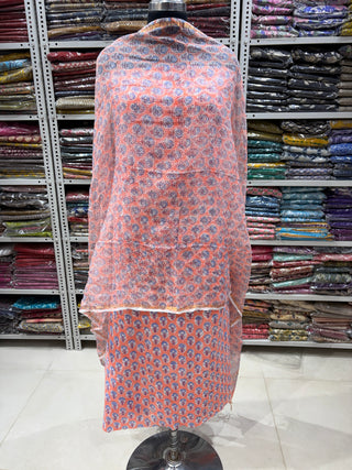 Cotton Handblock Office Wear Suit fabric with Kota Doria Dupatta (Suit Fabric #2336)