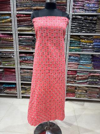 Cotton Handblock Office Wear Suit fabric with Kota Doria Dupatta (Suit Fabric #2337)