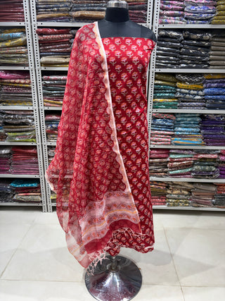 Handblock Cotton Office Wear Top Bottom and Dupatta Combo (Suit Fabric #2343)