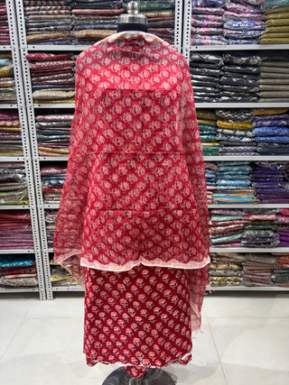 Handblock Cotton Office Wear Top Bottom and Dupatta Combo (Suit Fabric #2343)