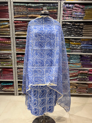 Cotton Handblock Office Wear Suit fabric with Kota Doria Dupatta (Suit Fabric #2344)