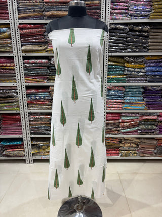 Cotton Handblock Office Wear Suit fabric with Kota Doria Dupatta(Suit Fabric #2346)