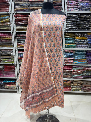 Handblock Cotton Office Wear Top Dupatta Combo (Suit Fabric #2347)