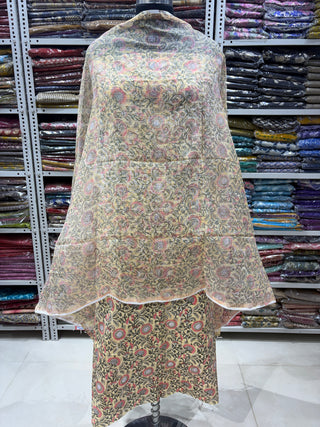 Cotton Handblock Office Wear Suit fabric with Kota Doria Dupatta (Suit Fabric #2348)